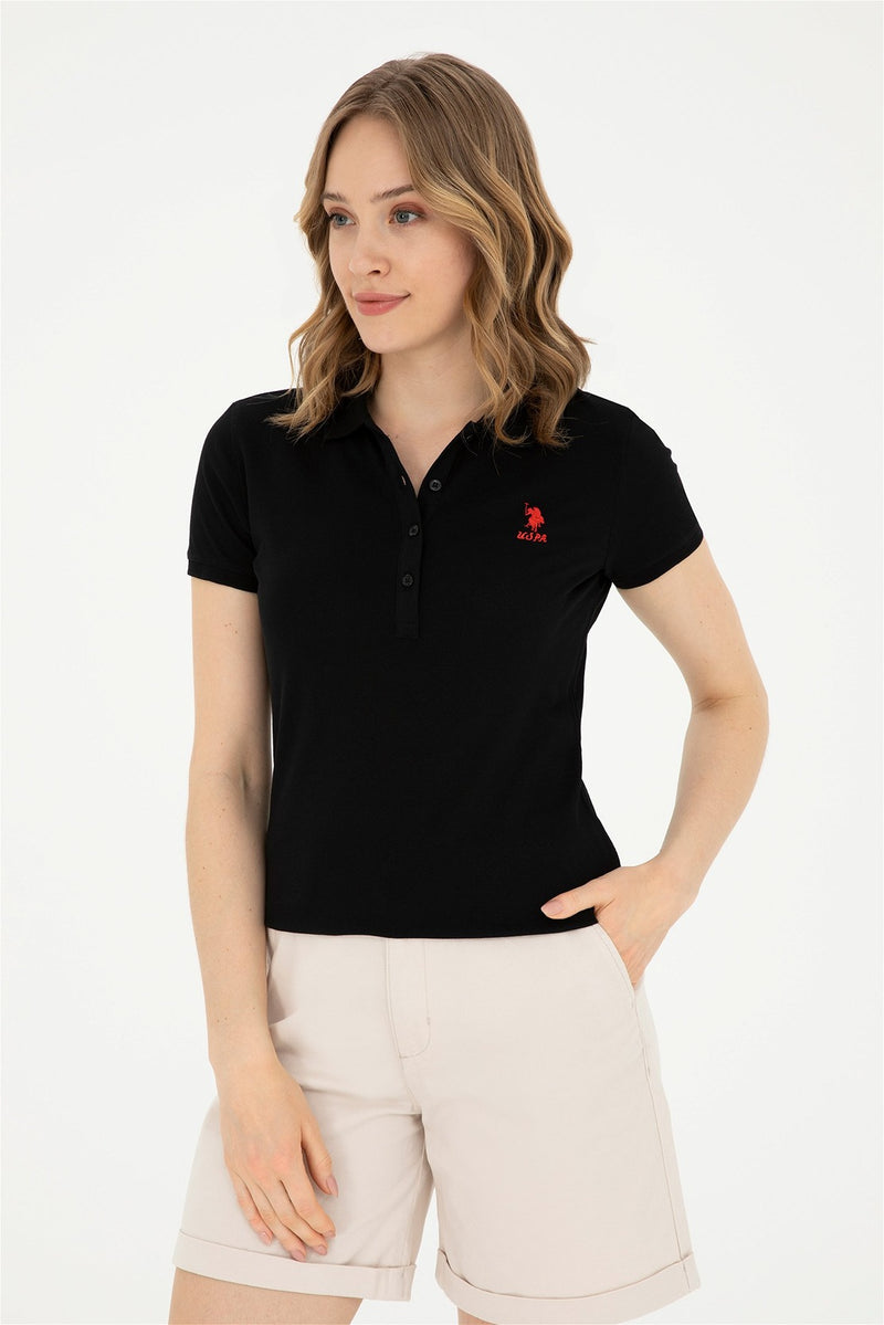 Womens Ladies Basic Polo Shirt Black