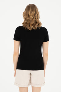Womens Ladies Basic Polo Shirt Black