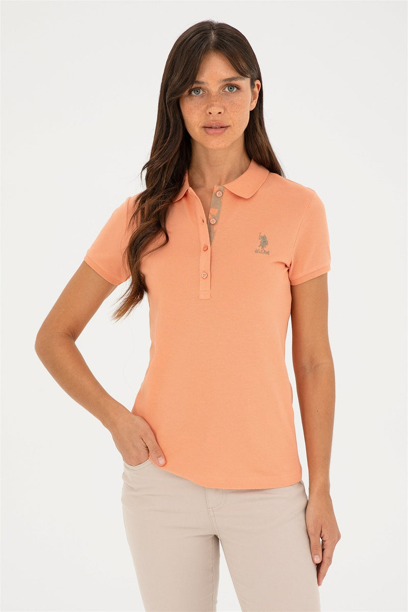Womens Ladies Basic Polo Shirt Salmon